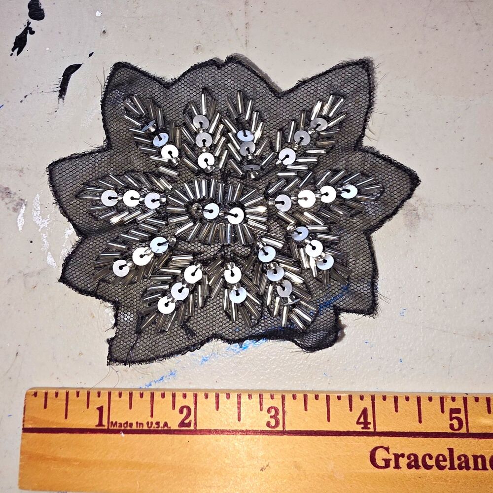 Gray Flower Sew-On Sequin Applique Patch, Flowers & Plants Theme (Approx. 4 in)